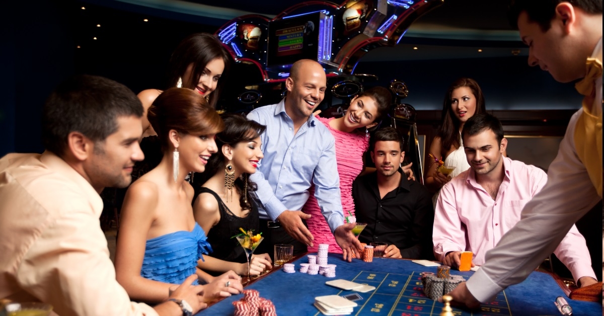 friends playing roulette in casino