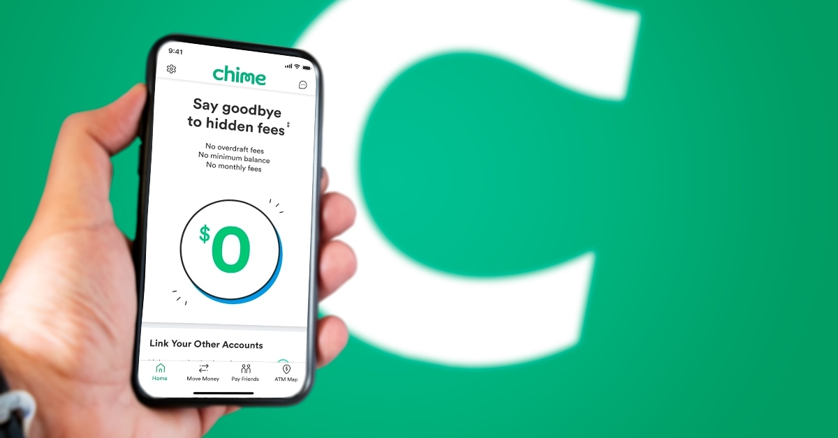 hand holding a phone with the Chime app