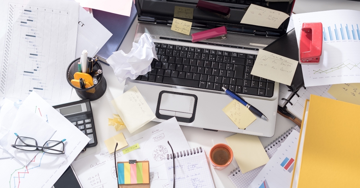 messy and cluttered desk