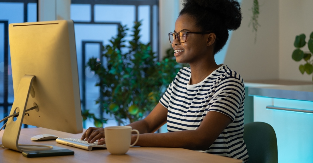 freelancer in glasses working remotely