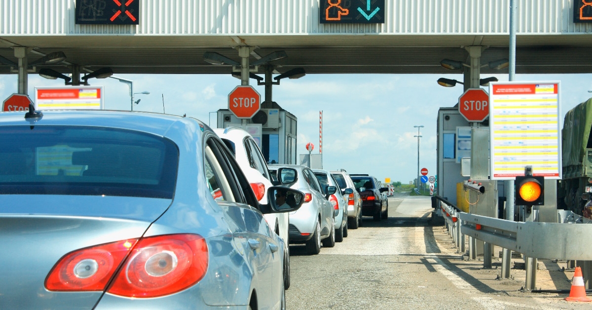 traffic jam at highways toll plaza.