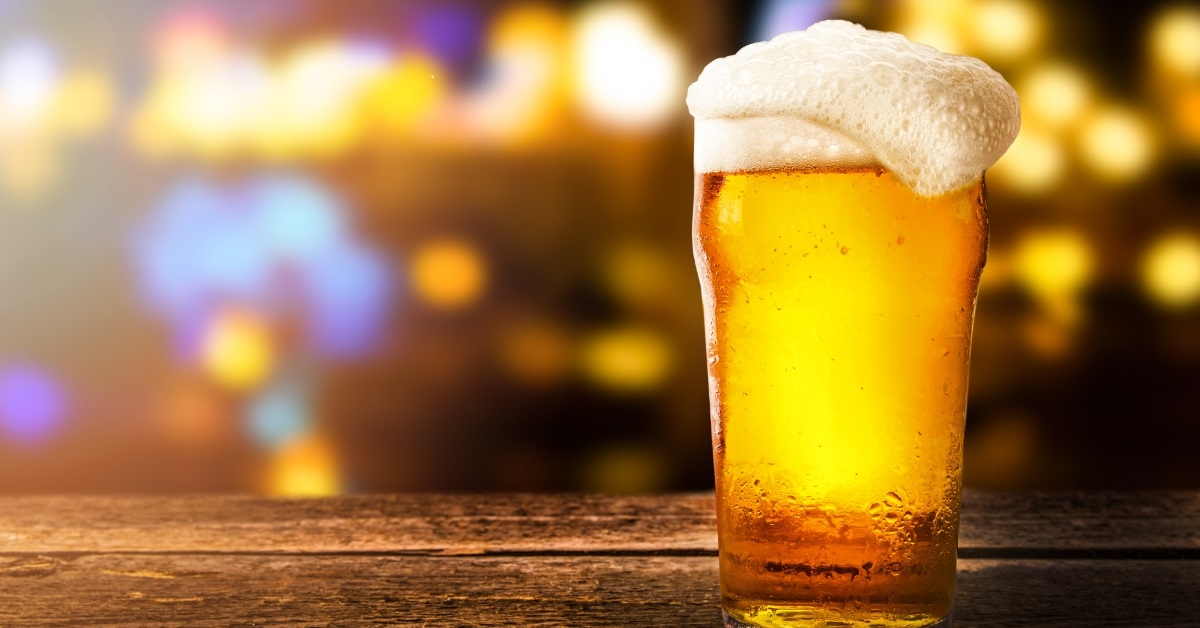 beer glass on wooden table 