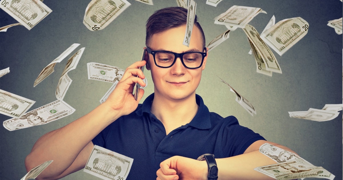 man on call under cash rain