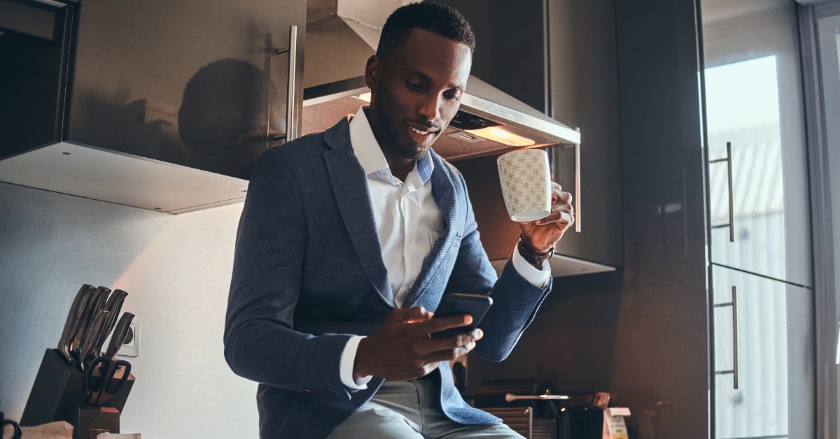 african american businessman having coffee