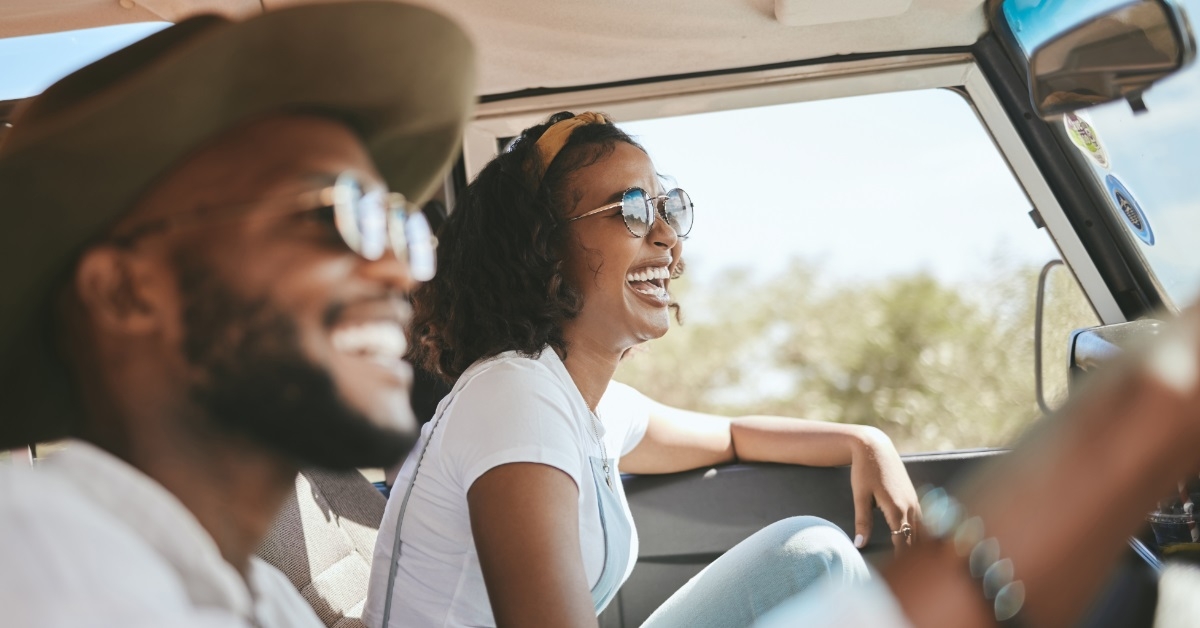african american couple on road trip