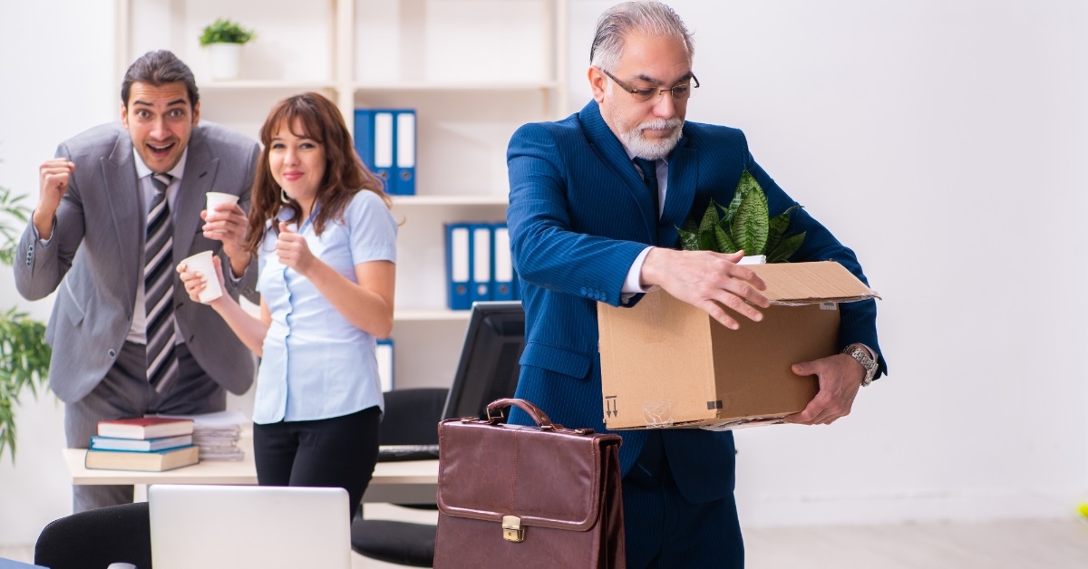 colleagues happy about man leaving office