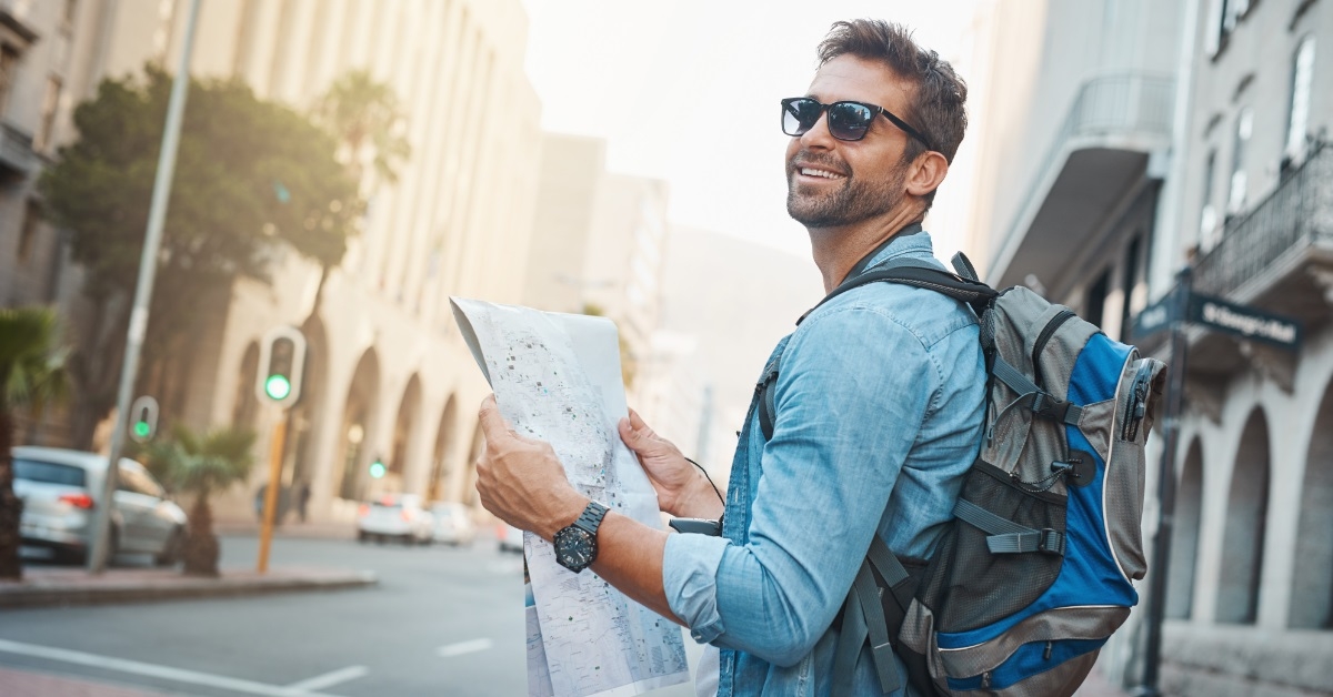 exploring city with map