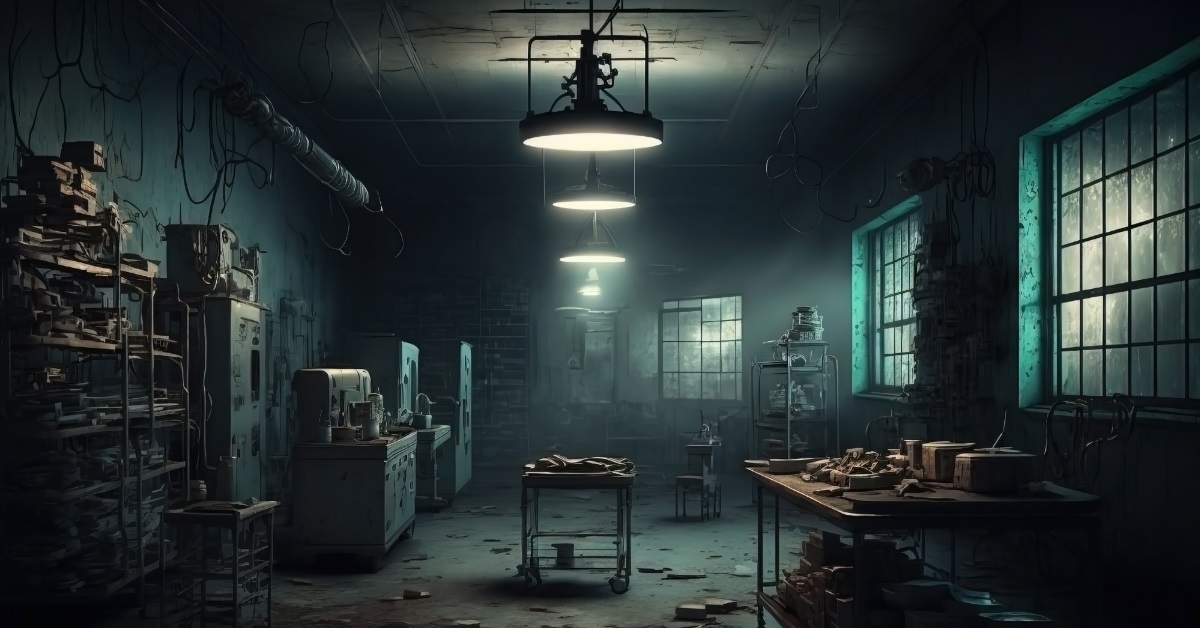 dim light in abandoned hospital room
