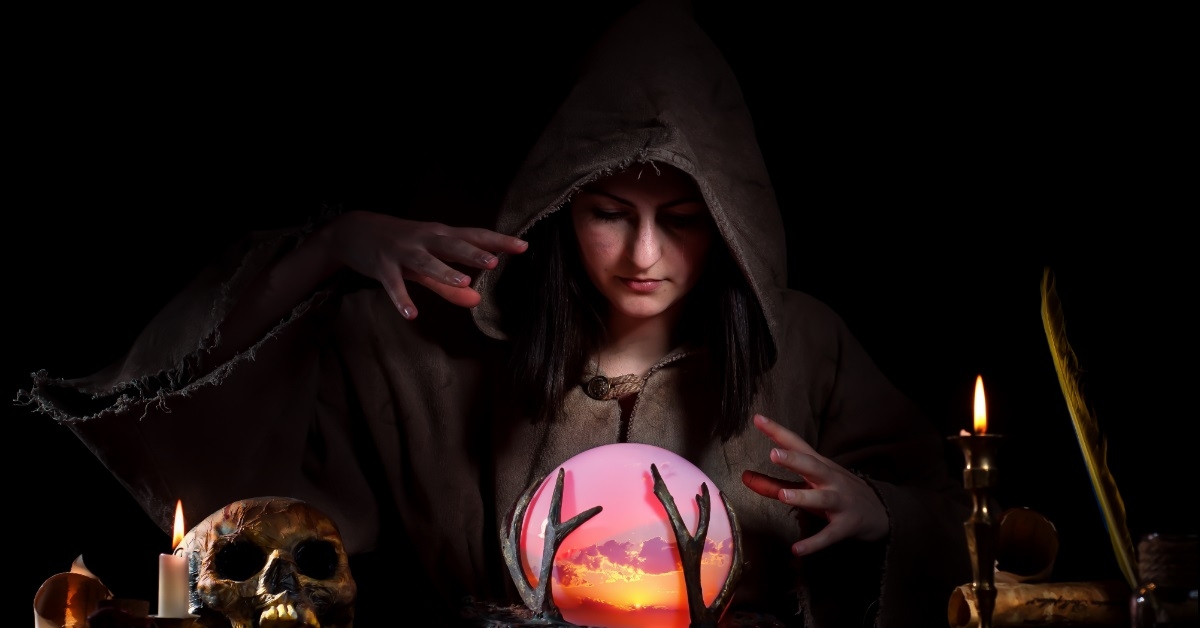 female fortune teller with crystal ball