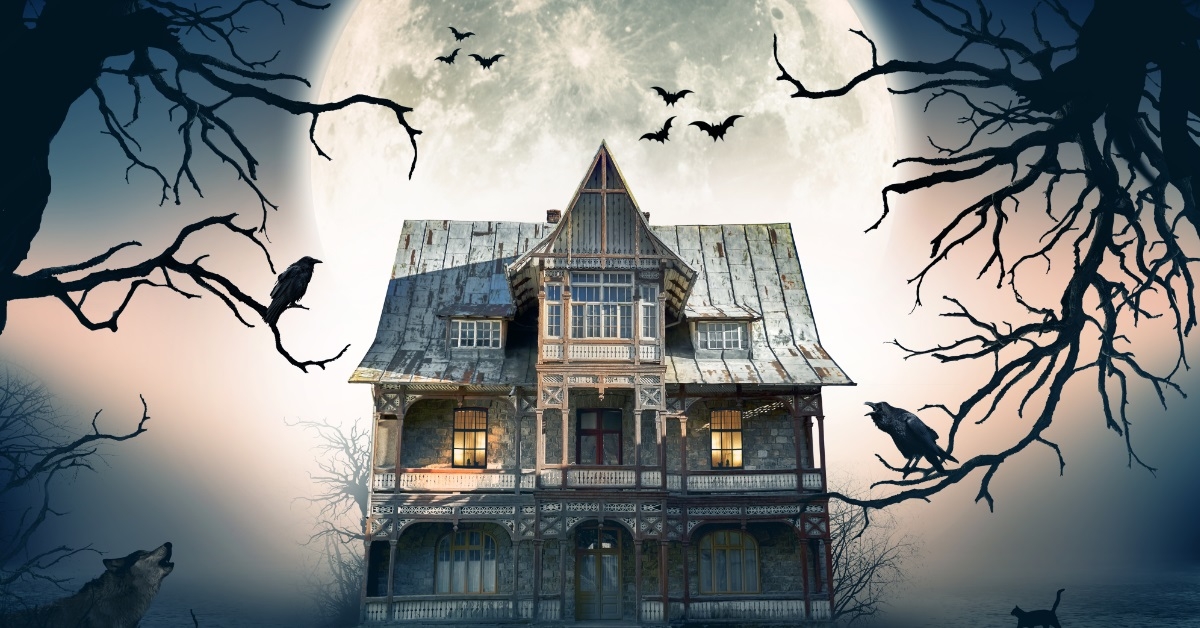 haunted house on full moon night