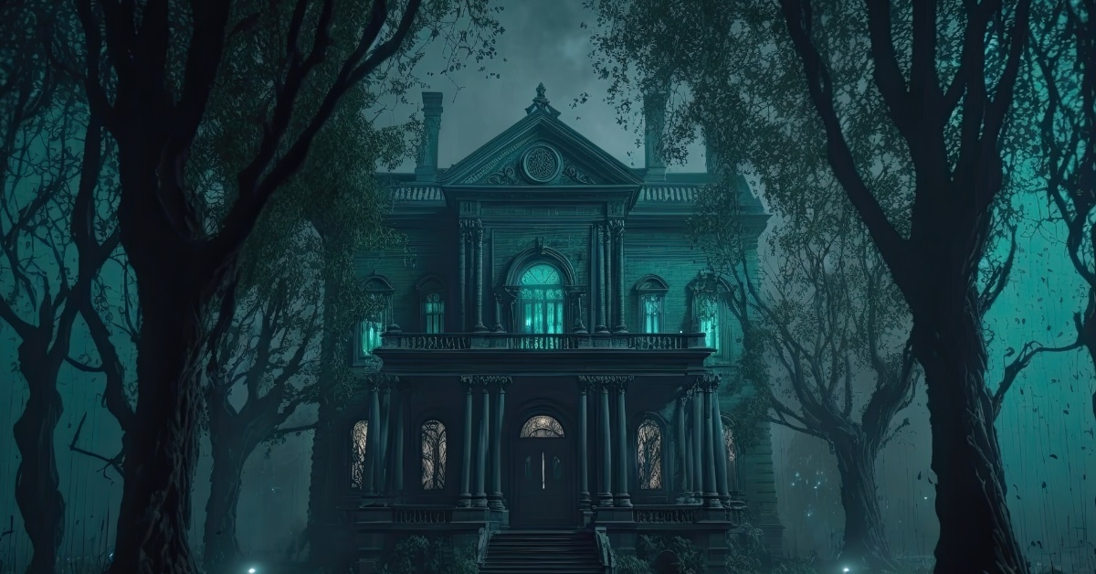 haunted mansion with ancient trees