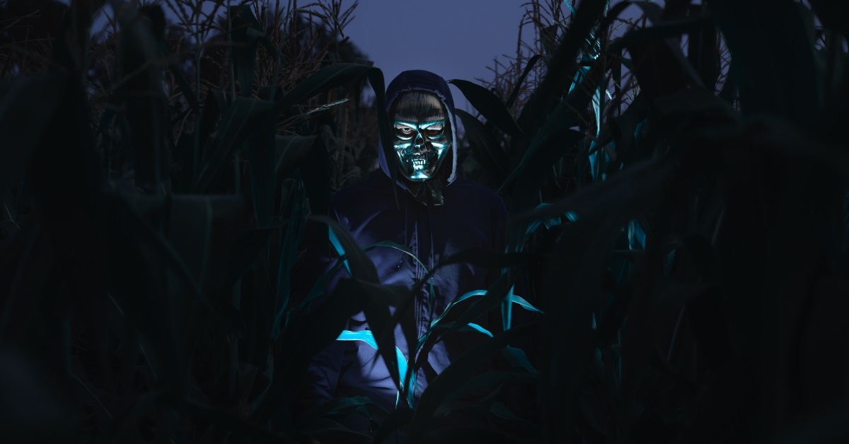 man wearing skull suit in field 