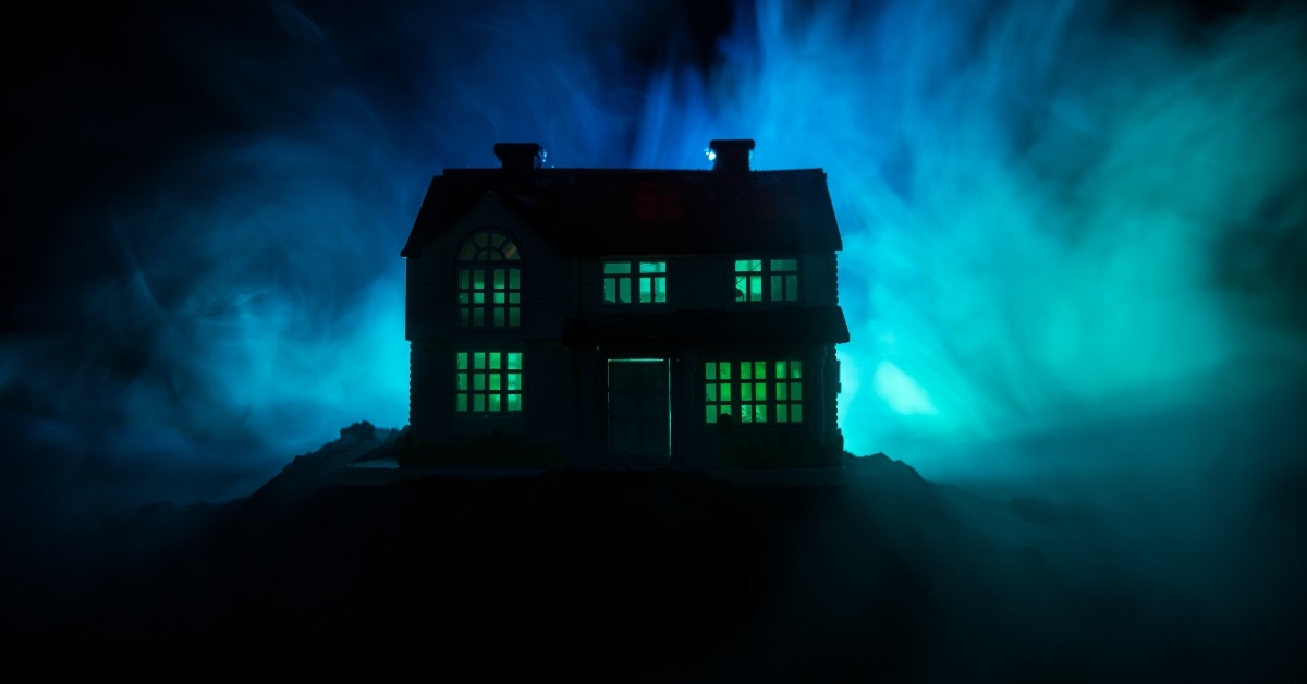 old mystic building in dead forest