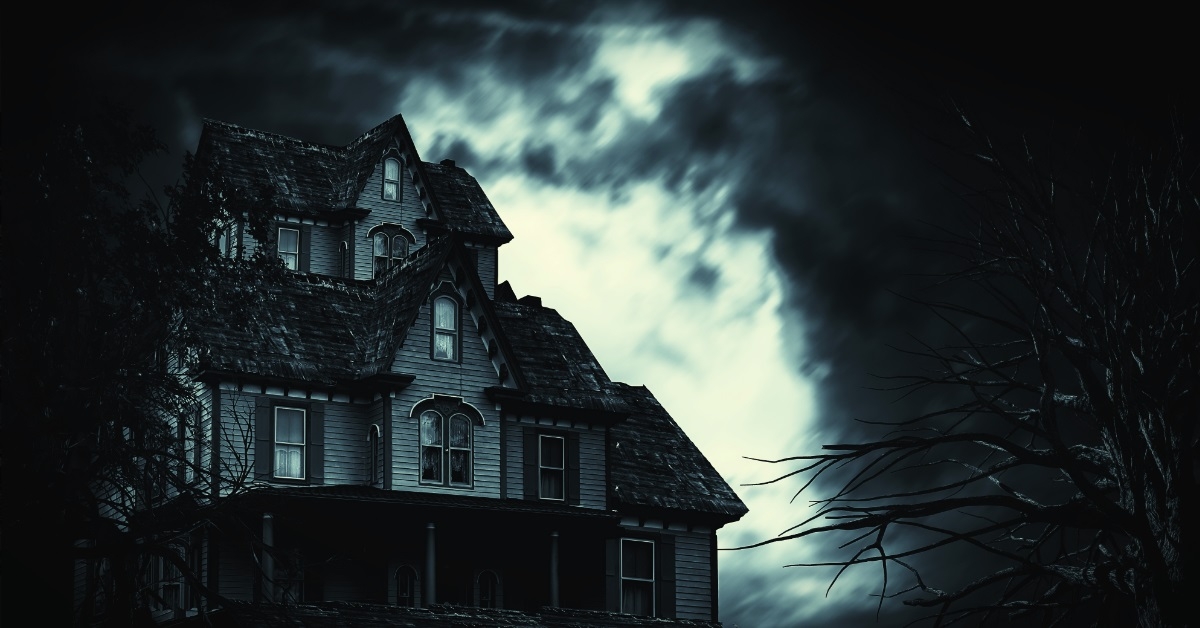 scary house in mysterious horror forest