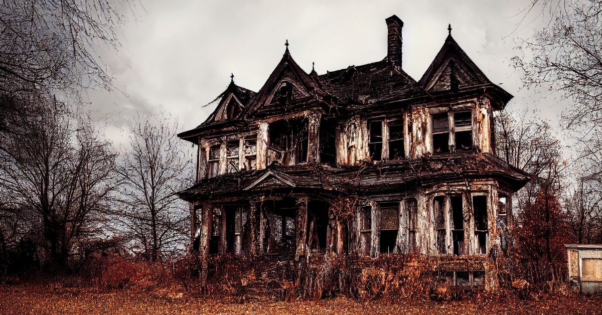 worn-down abandoned home during fall