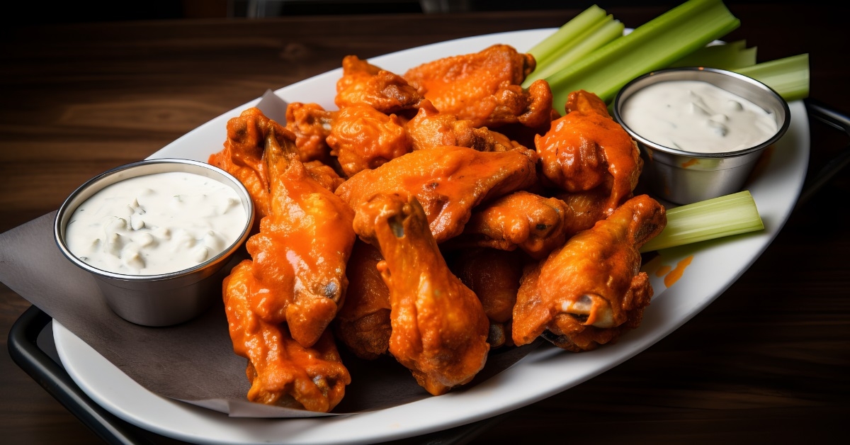 buffalo wings with celery and mayonnaise