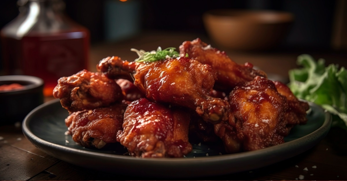 chicken wings dipped in chilli sauce