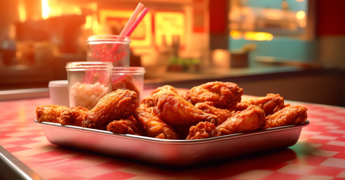 chicken wings tray at restaurant table