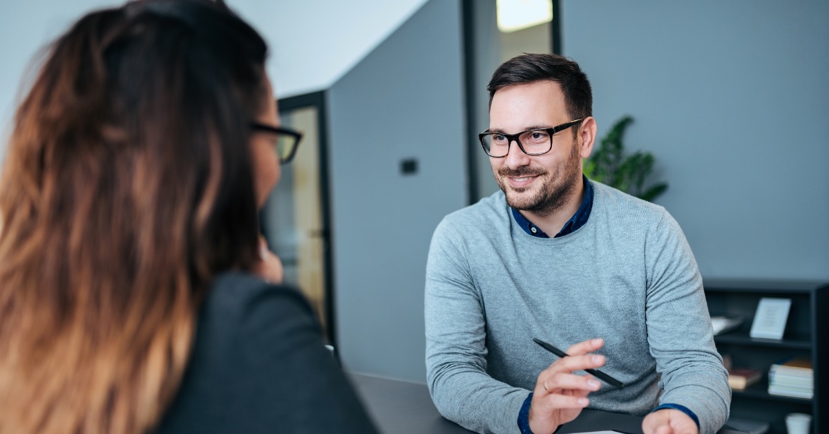 female boss interviewing male candidate