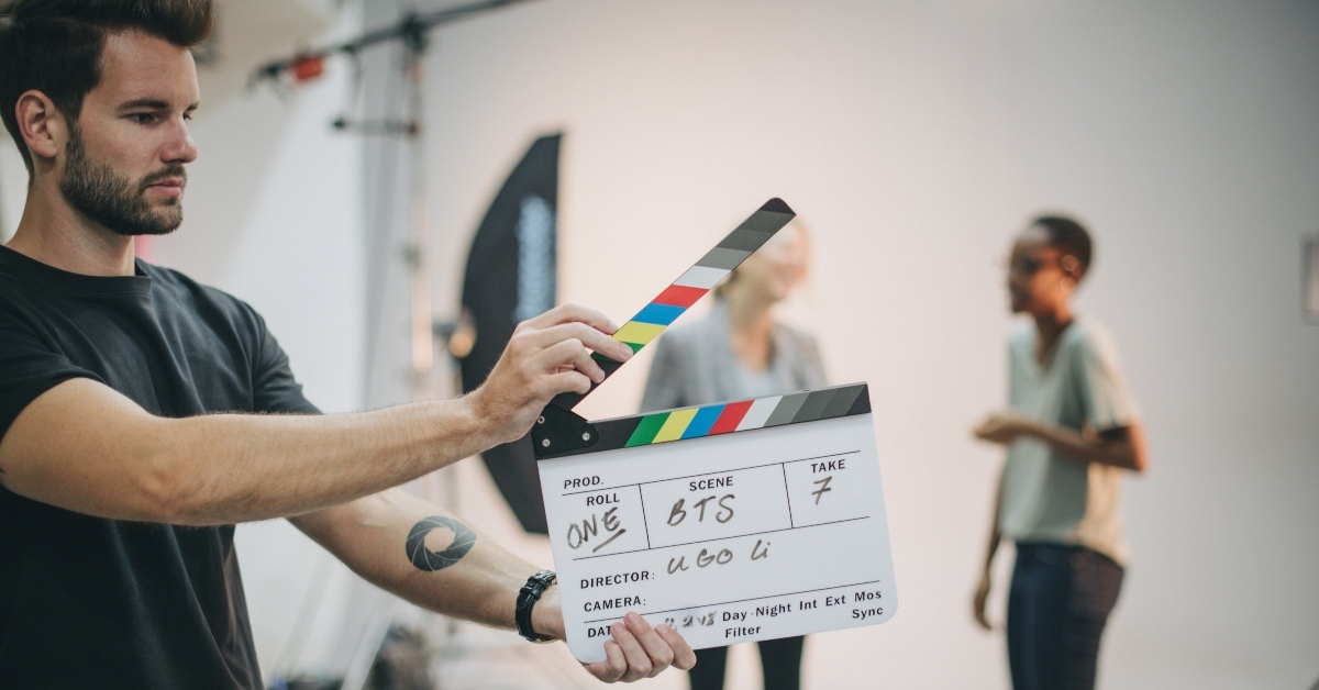 behind the scenes with a clapper board