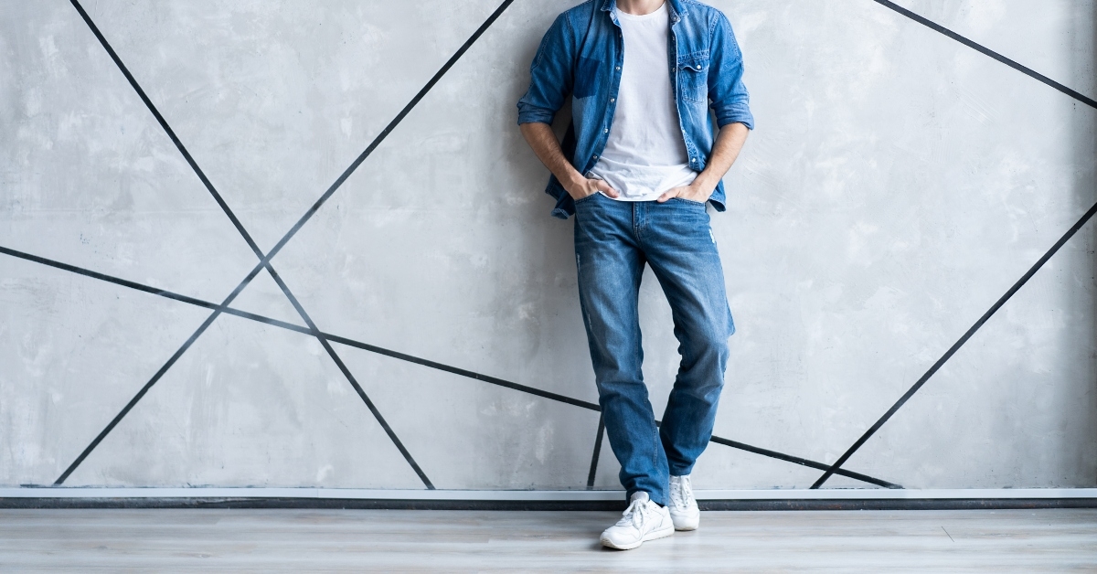 young man in jeans skirt