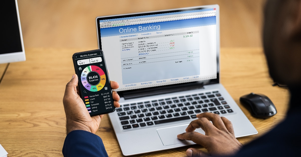 Woman using an internet-based banking service.