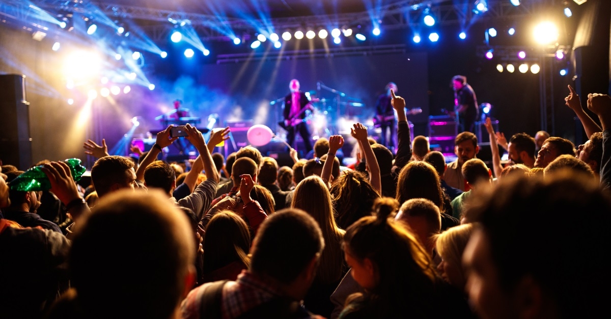 crowd of people cheering at concert