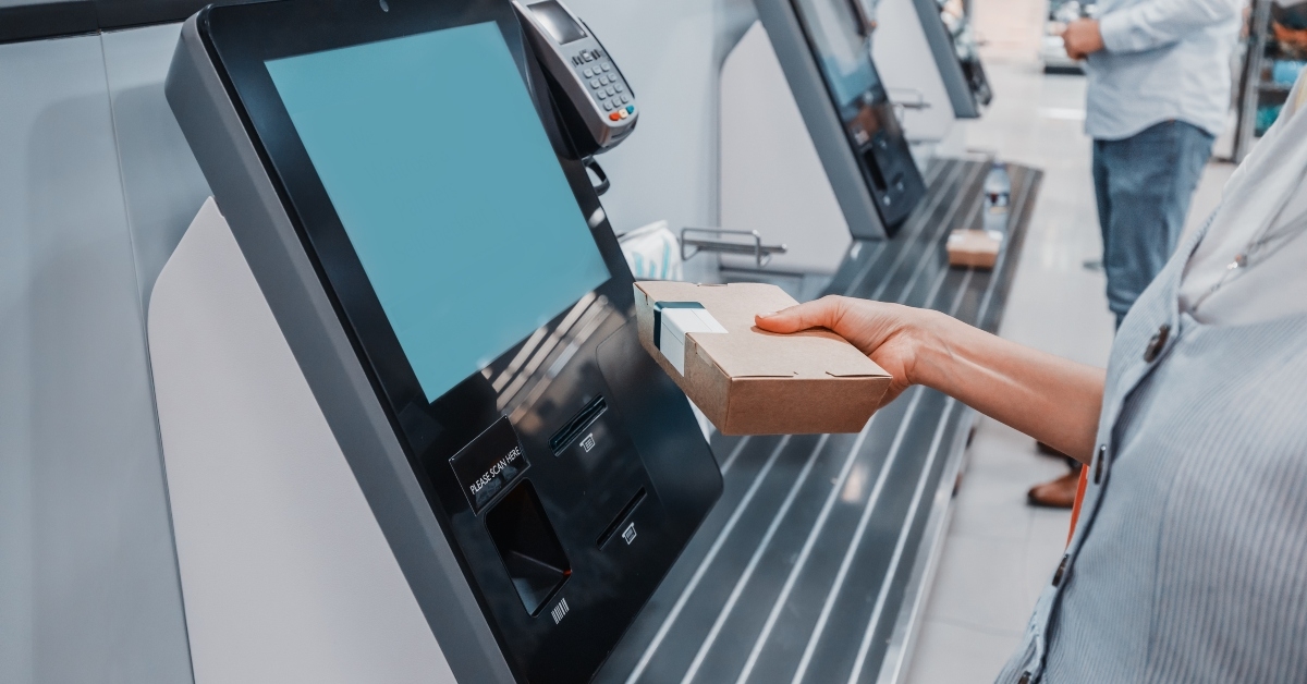 woman scans barcode of lunch box