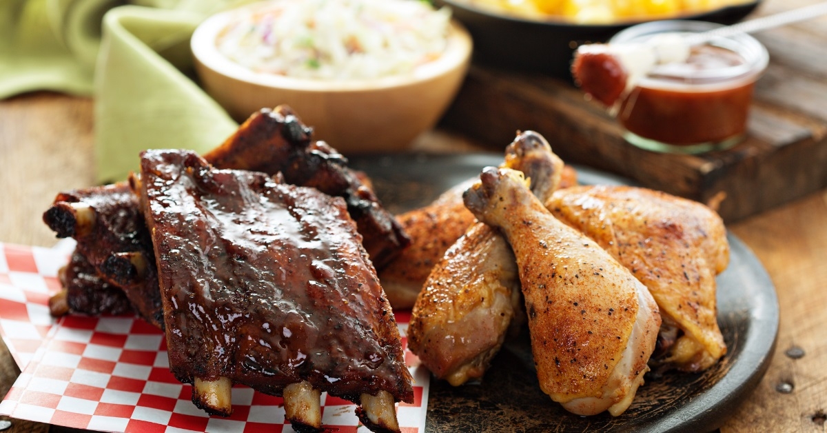 grilled and smoked ribs with chicken