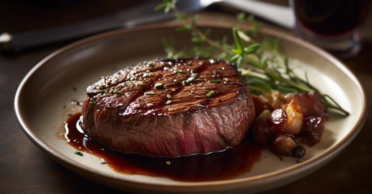 medium rare beef steak with vegetables