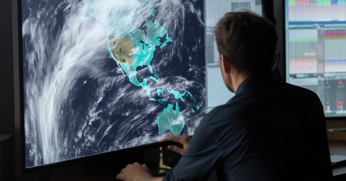 meteorologist monitoring weather forecast