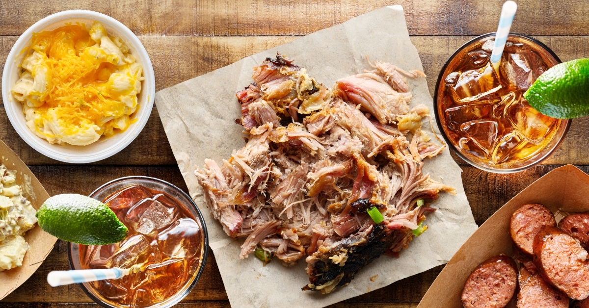 pulled pork with sides and tea