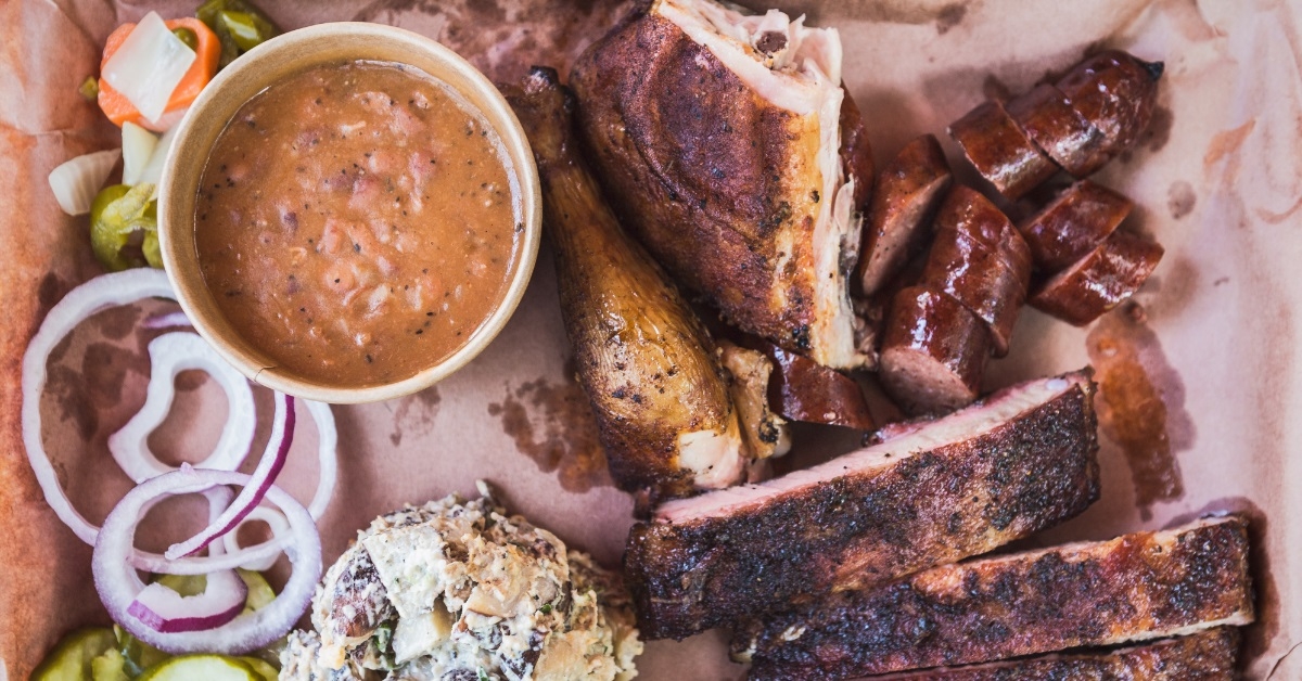 bbq with pickles and onions