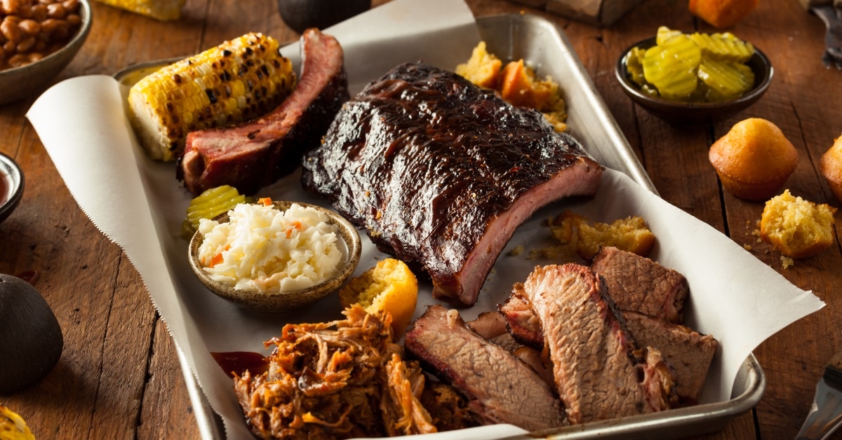 fresh barbecue brisket and ribs platter