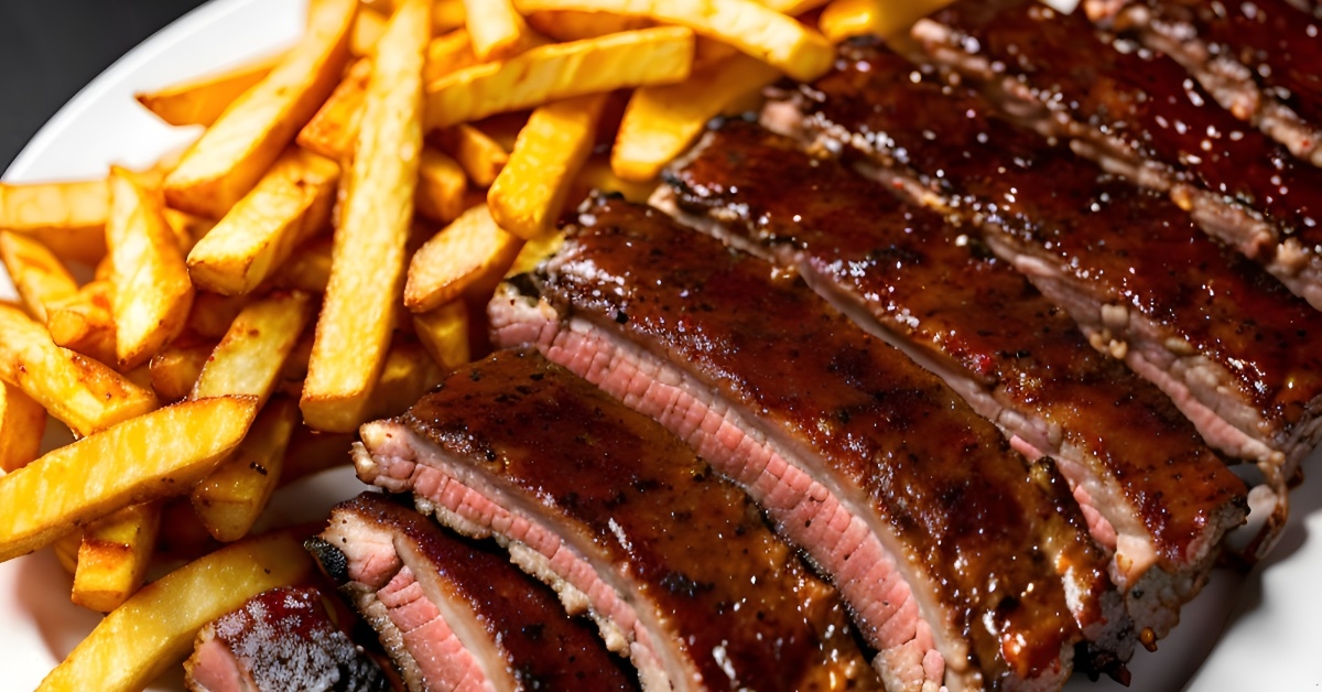 smoked saucy ribs and french fries