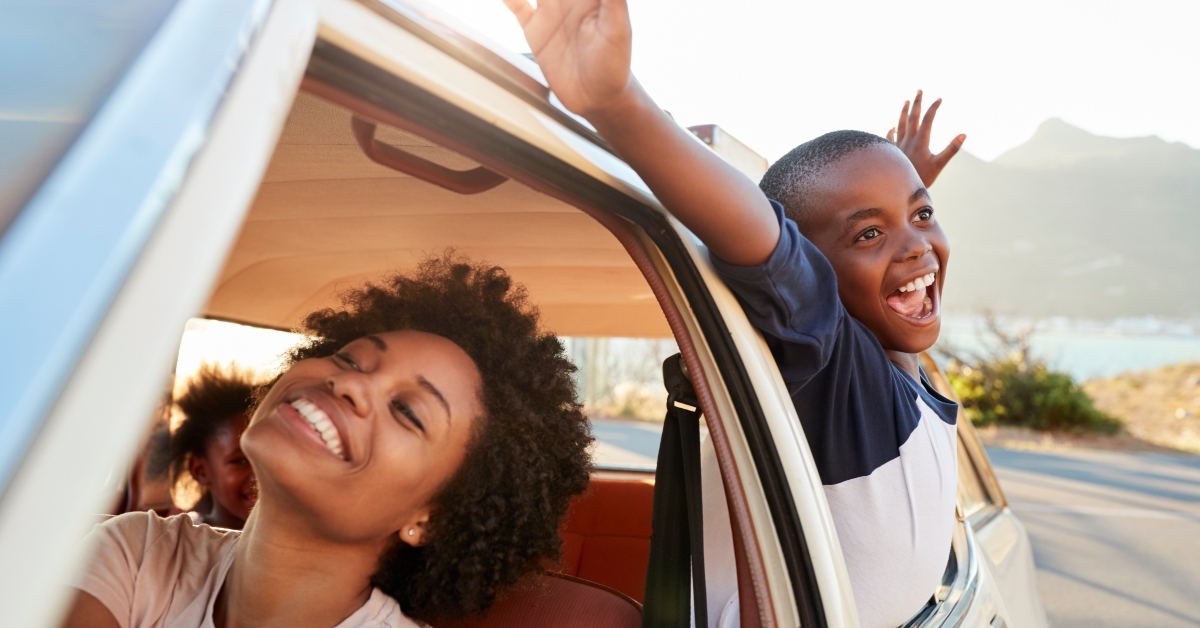 relaxing in car during road trip