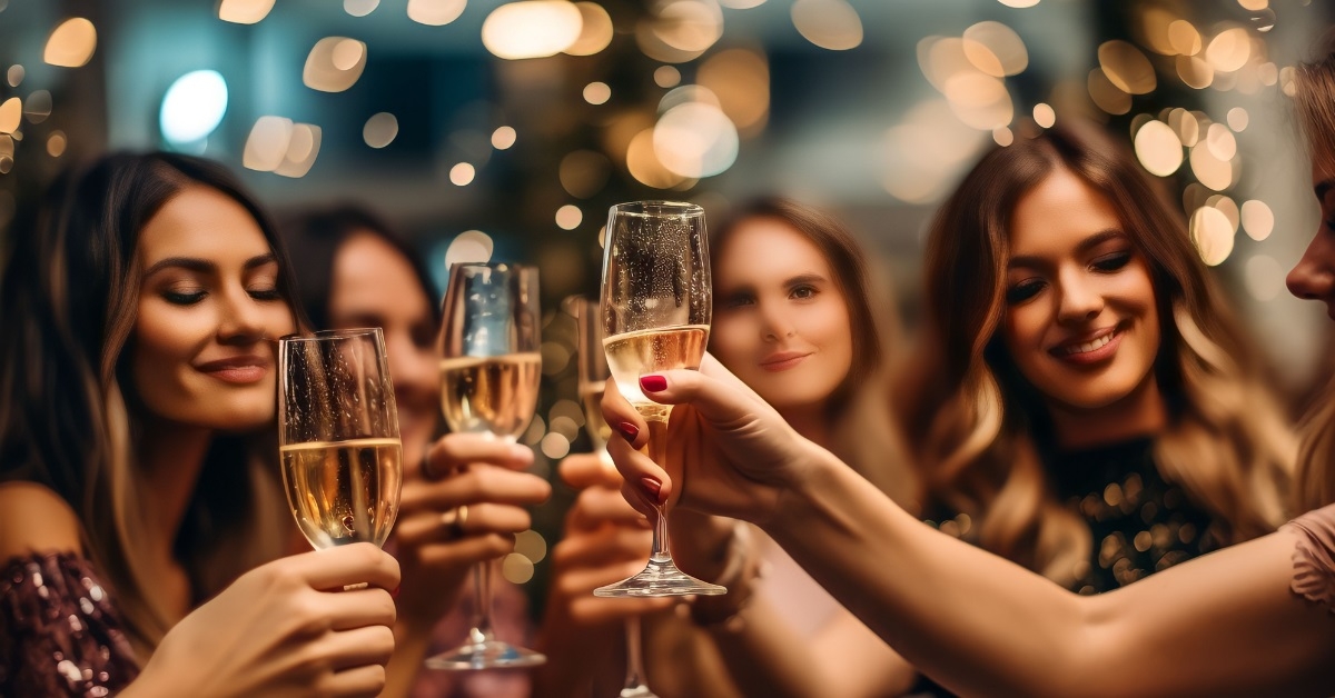 attractive women toasting champagne glasses