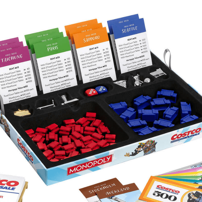 colorful costco monopoly pieces for building