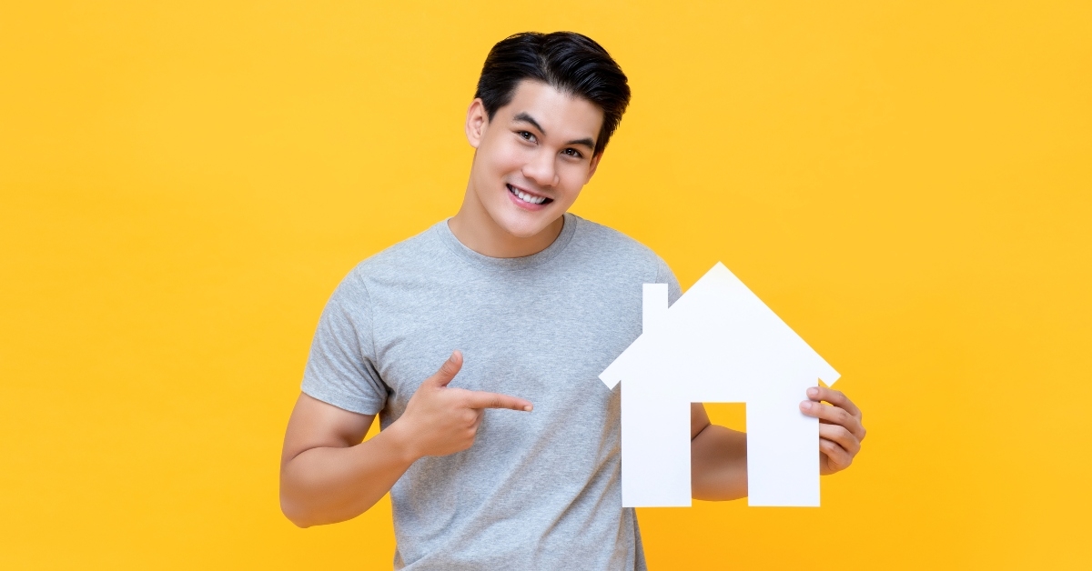 pointing to new house cutout