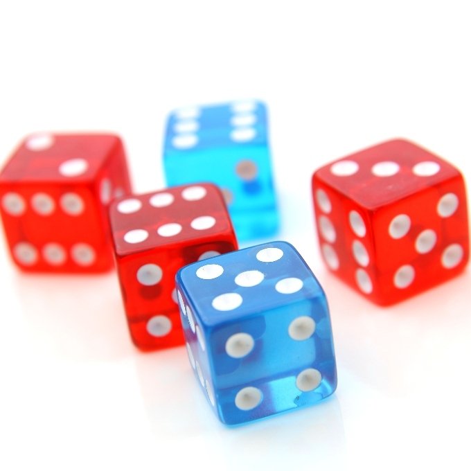 red blue dices on white background