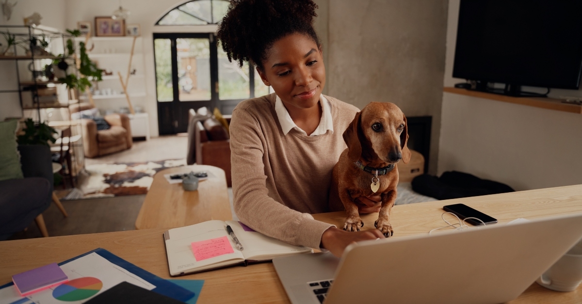 woman working at home using laptop