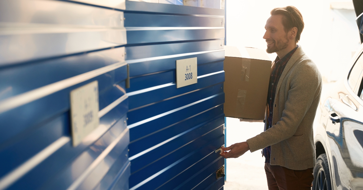 cardboard box in self-storage unit