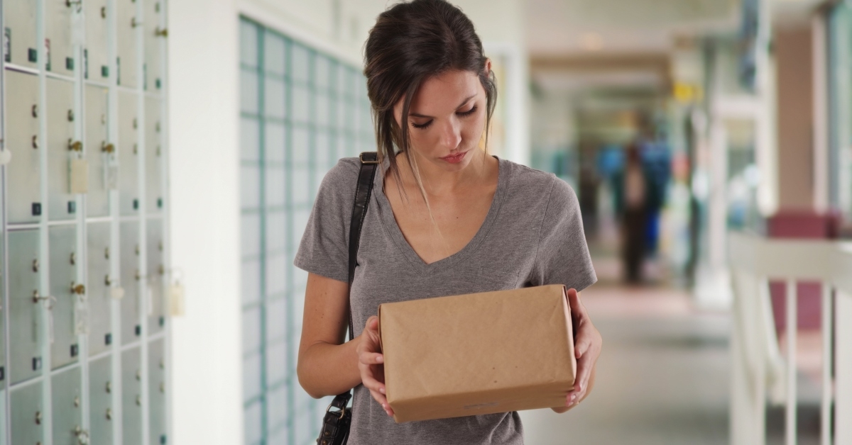 girl checking package