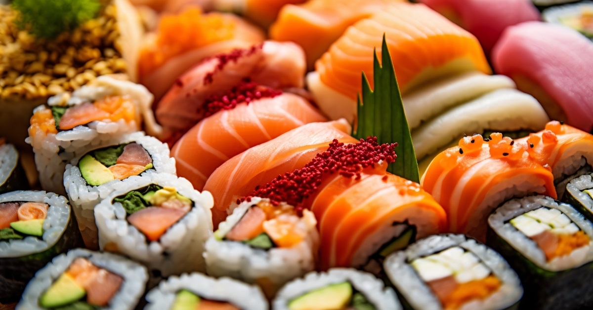 colorful sushi platter at restaurant