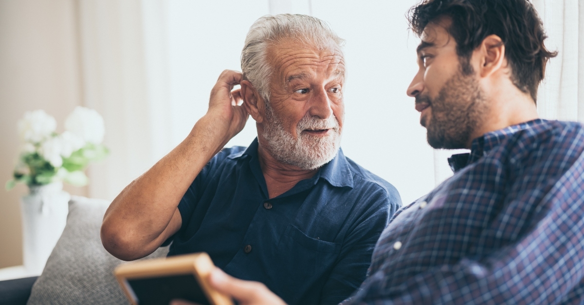 hipster son and old senior father