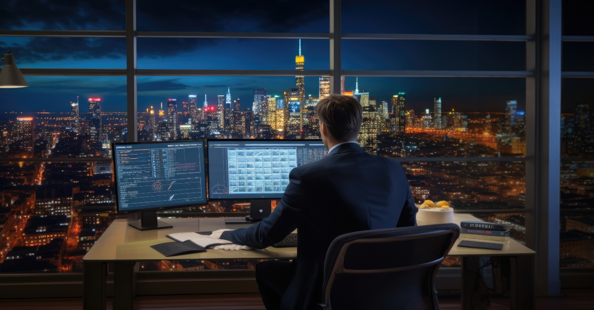 man using multiple monitors