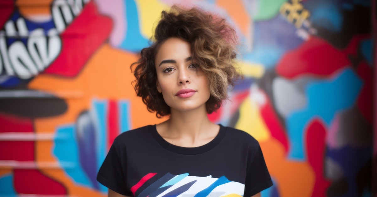 woman wearing a fun graphic tee