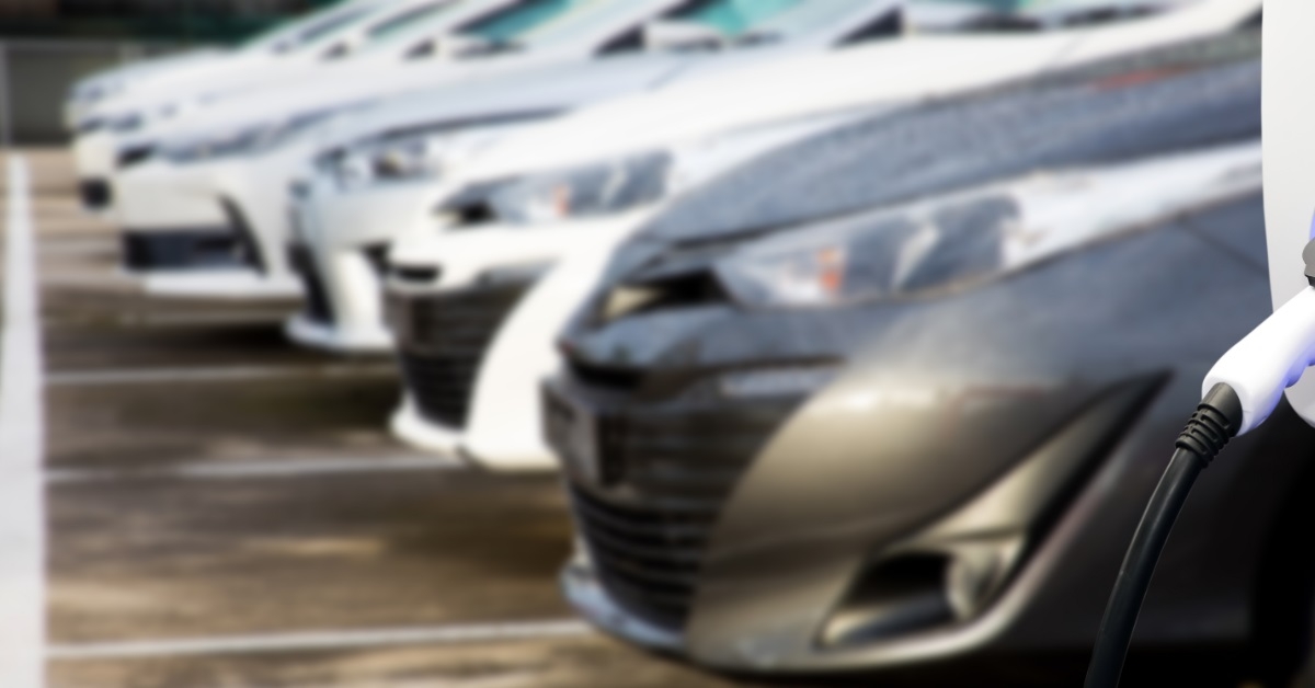 cars at electric car charging station