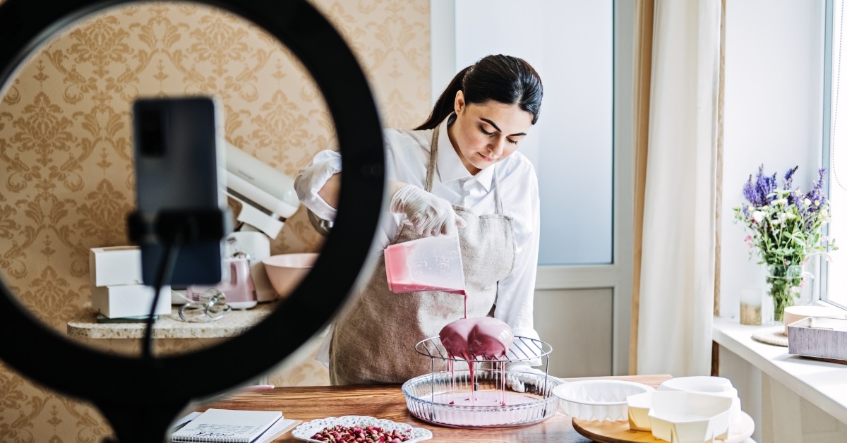 woman making pastry in kitchen live