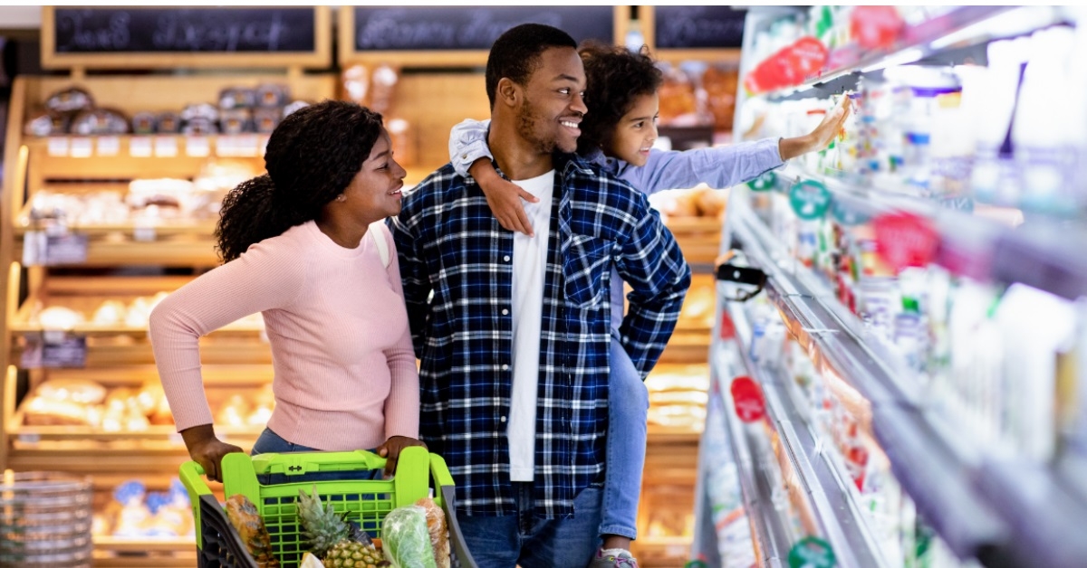happy african american family doing grocery
